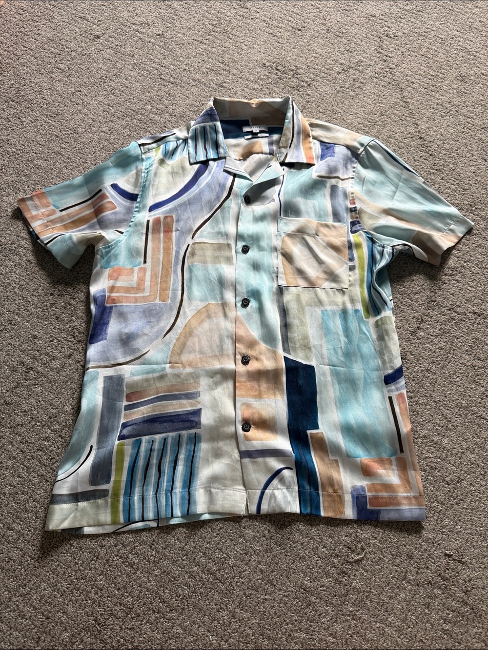 Men's Short-Sleeve Abstract Print Button-Up Shirt - Light Blue & Multicolor